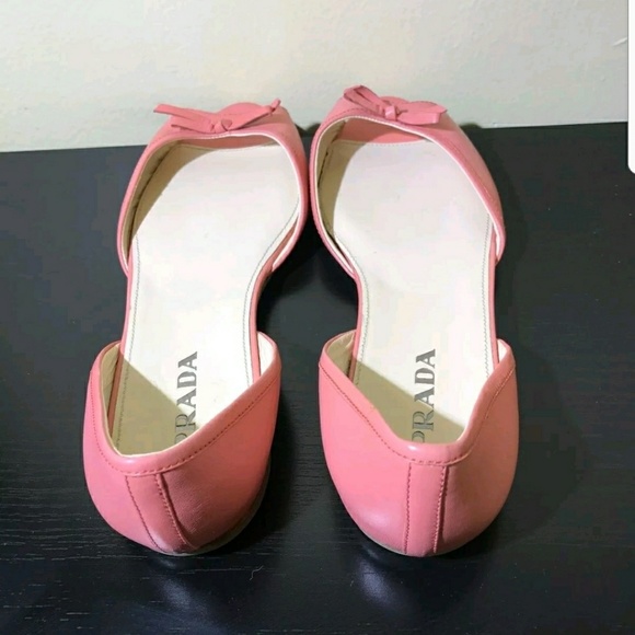 PRADA Pink Leather Open Peep Toe Bows Ballet Flats - Picture 3 of 4